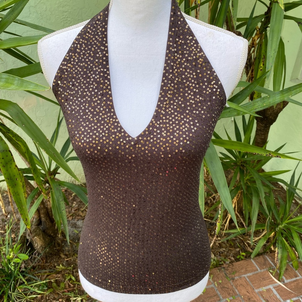 BCBGMAXAZRIA Brown Gold Sequin Tank - Picture 3 of 8